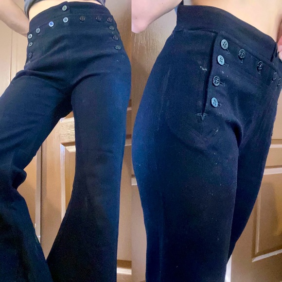 Vintage Navy Pants w/Button Bib and Lace Back - Picture 1 of 10